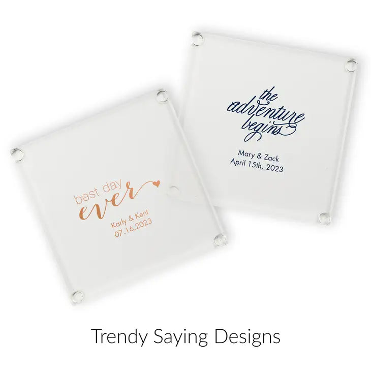 Personalized Glass Drink Coaster Wedding Favour - Trendy Sayings | More Designs