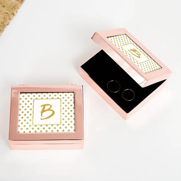 Small Personalized Modern Metal Jewelry Box - Gold Polka-Dot Print