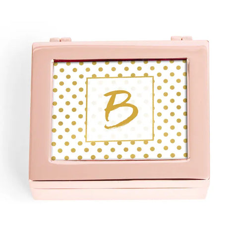 Small Personalized Modern Metal Jewelry Box - Gold Polka-Dot Print