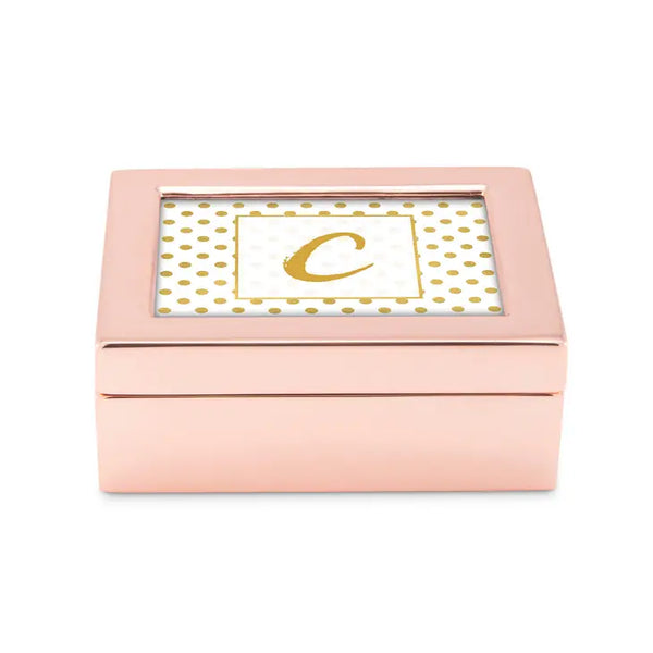 Small Personalized Modern Metal Jewelry Box - Gold Polka-Dot Print