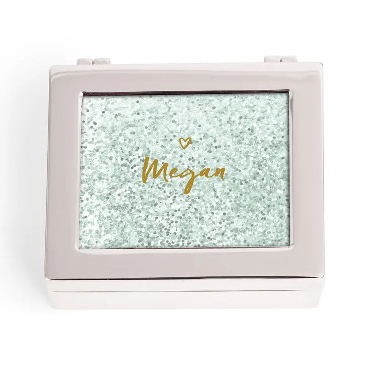 Small Personalized Modern Metal Jewelry Box - Sweet Heart Glitter Print