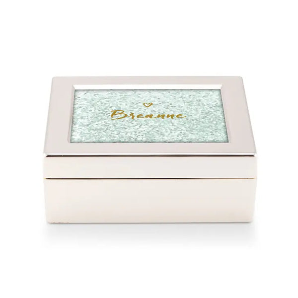 Small Personalized Modern Metal Jewelry Box - Sweet Heart Glitter Print