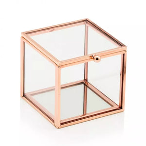 Small Glass Jewelry Box With Rose Gold Edges