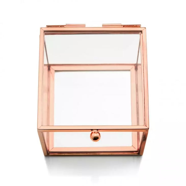 Small Glass Jewelry Box With Rose Gold Edges