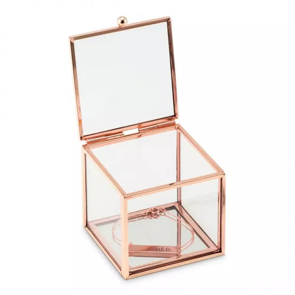 Small Glass Jewelry Box With Rose Gold Edges