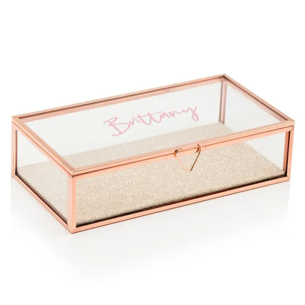 Large Personalized Rectangle Glass Jewelry Box - Script Font