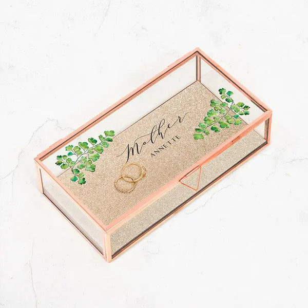 Large Personalized Rectangle Glass Jewelry Box - Greenery