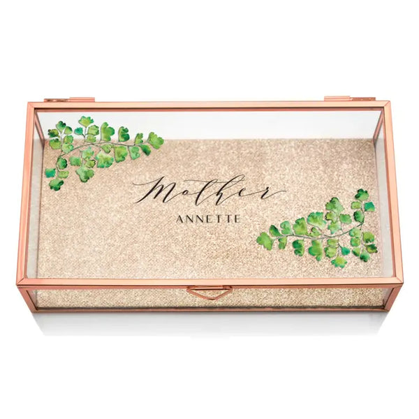 Large Personalized Rectangle Glass Jewelry Box - Greenery