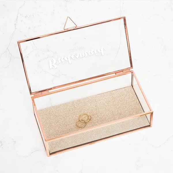 Large Personalized Rectangle Glass Jewelry Box - Retro Luxe Cursive