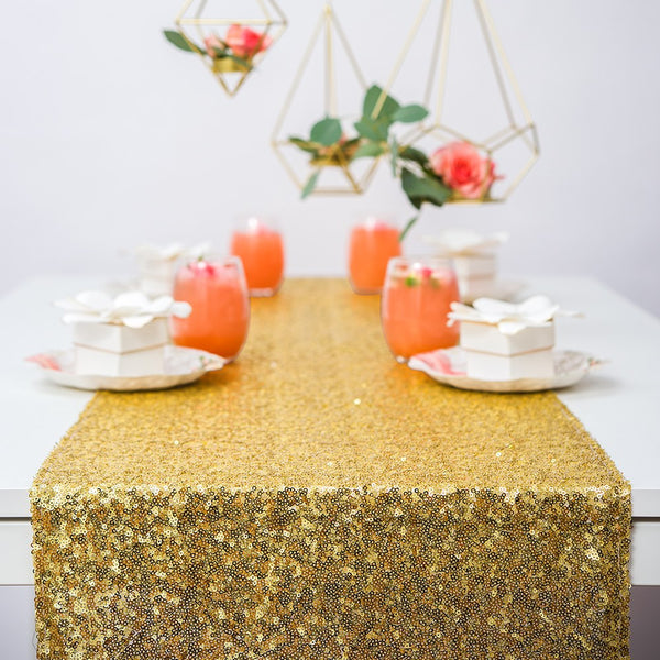 Modern Sparkle Sequin Table Runner - 90" Metallic Gold