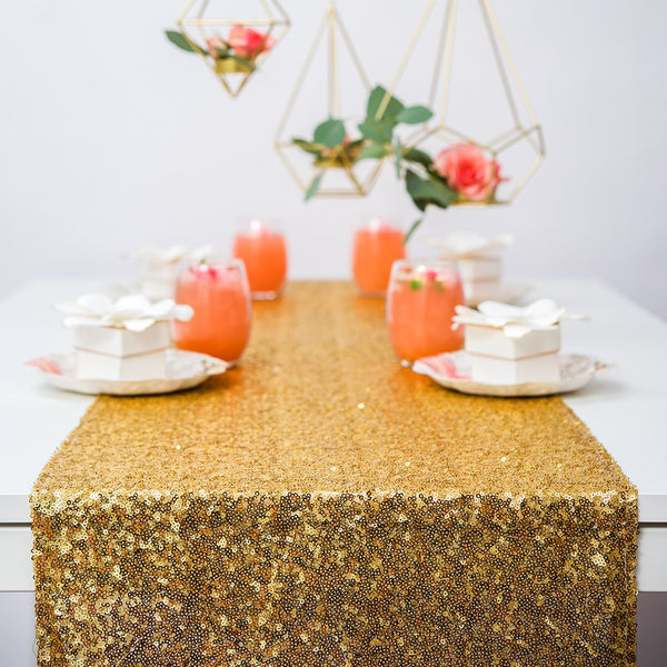 Modern Sparkle Sequin Table Runner - 120" Metallic Gold