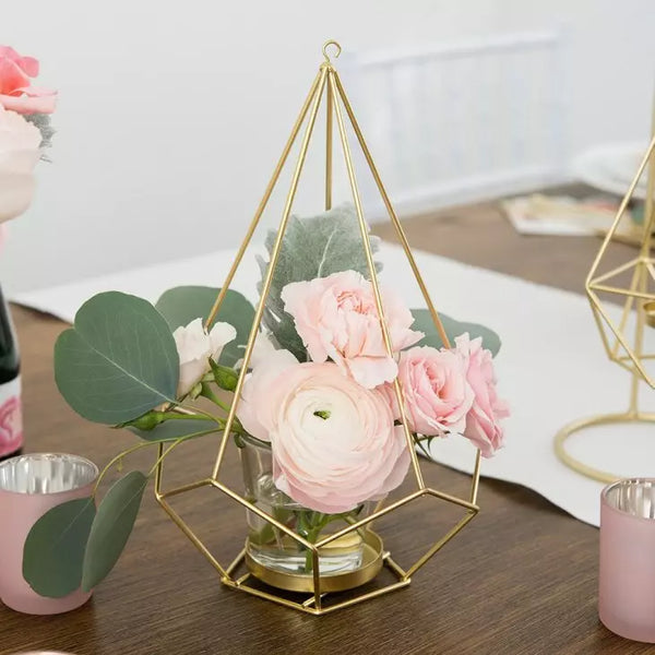 Tall Geometric Candle Or Flower Centerpieces - Gold - Set of 2