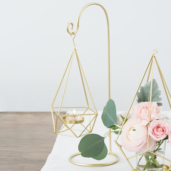 Large Geometric Hanging Tealight Holder - Gold