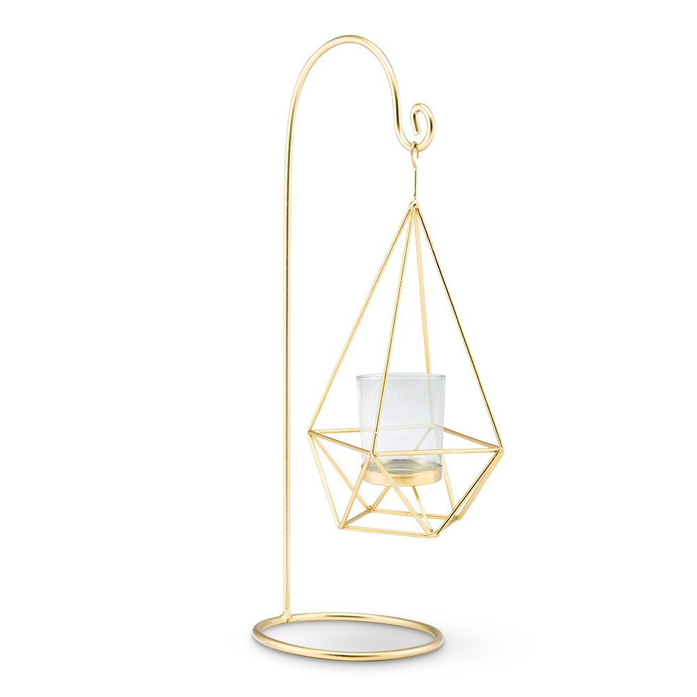 Large Geometric Hanging Tealight Holder - Gold