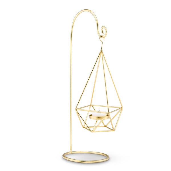 Large Geometric Hanging Tealight Holder - Gold