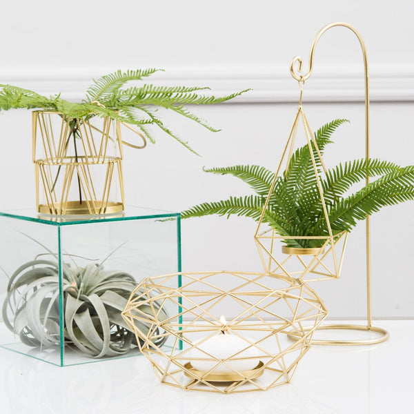 Large Geometric Hanging Tealight Holder - Gold