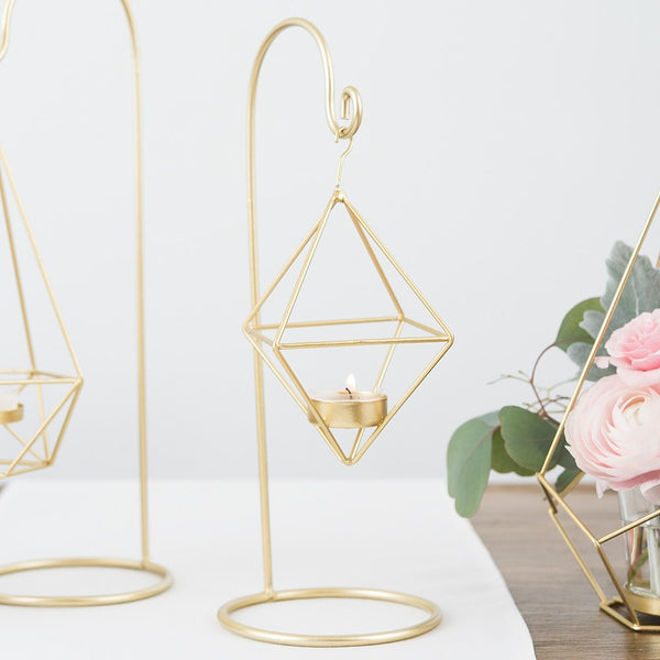 Small Geometric Hanging Tealight Holder - Gold