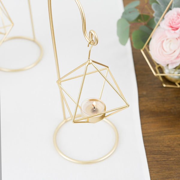 Small Geometric Hanging Tealight Holder - Gold