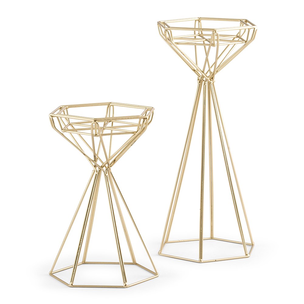 Tall Geometric Candle Holder - Gold - Set of 2