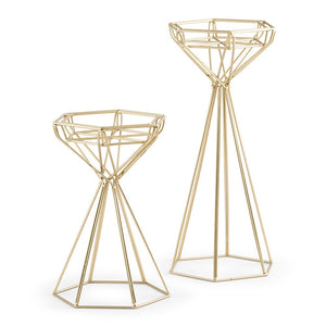 Tall Geometric Candle Holder - Gold - Set of 2