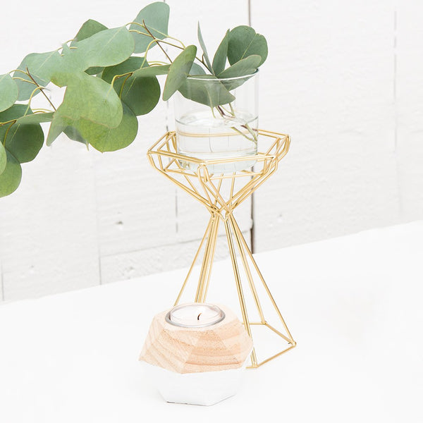 Tall Geometric Candle Holder - Gold - Set of 2