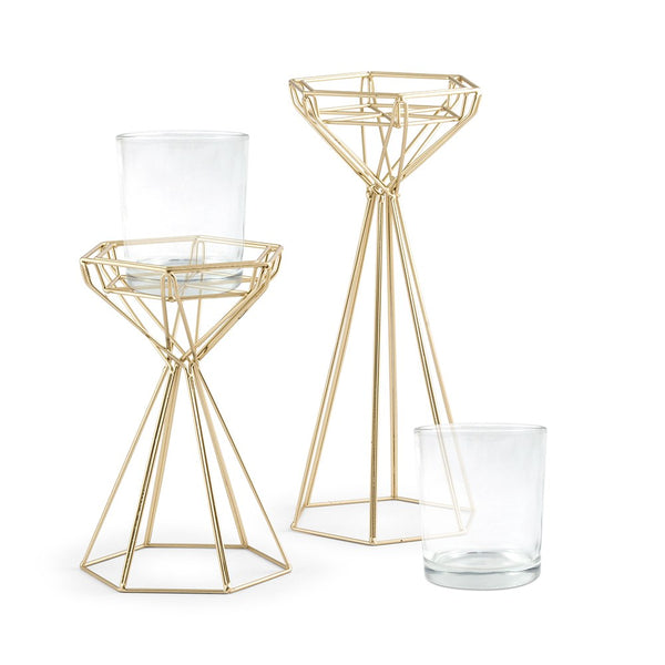 Tall Geometric Candle Holder - Gold - Set of 2