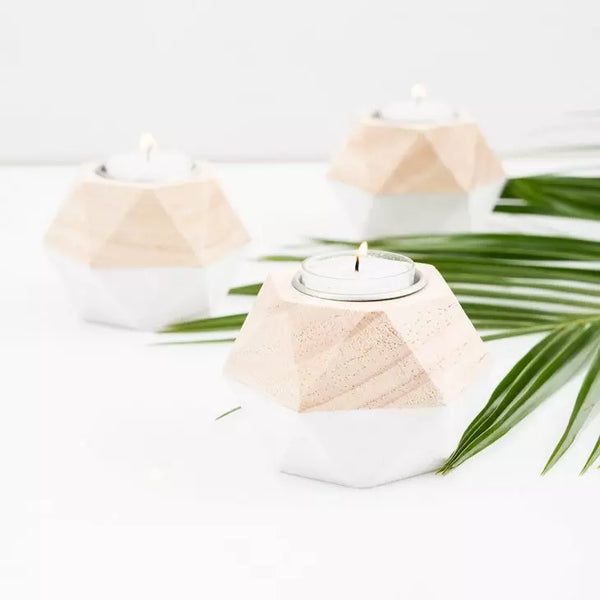 Geometric Wooden Tealight Holder - Set of 4