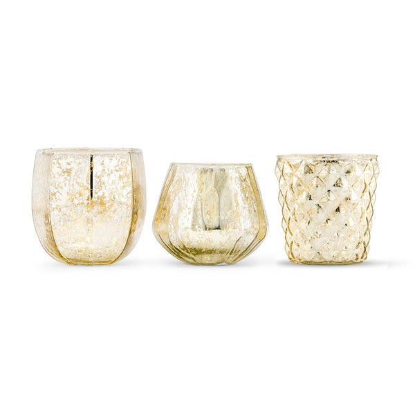 Mercury Glass Votive Holders Or Bud Vases - Gold - Set of 3