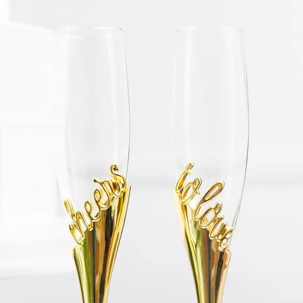 Gold Champagne Glasses - Cheers To Love