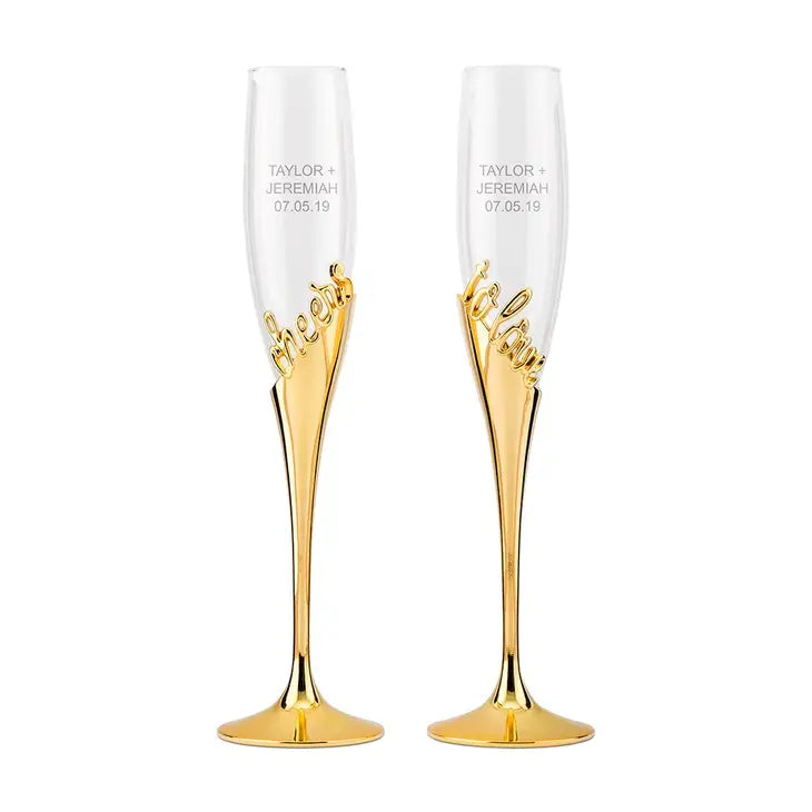 Gold Champagne Glasses - Cheers To Love