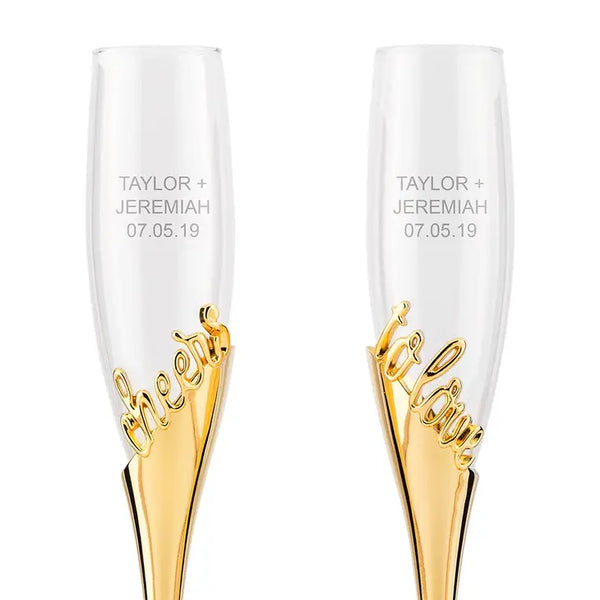 Gold Champagne Glasses - Cheers To Love