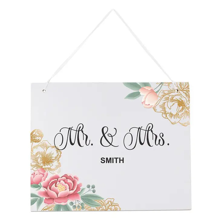 Medium Personalized Wooden Wedding Sign - White Modern Floral