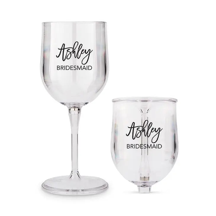 Personalized Portable Plastic Nesting Wine Glass - Calligraphic Monogram Print