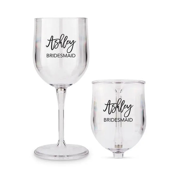 Personalized Portable Plastic Nesting Wine Glass - Calligraphic Monogram Print