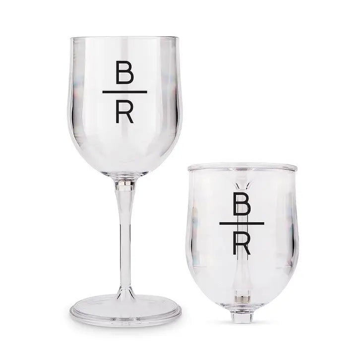 Personalized Portable Plastic Nesting Wine Glass - Stacked Monogram Print