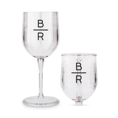 Personalized Portable Plastic Nesting Wine Glass - Stacked Monogram Print