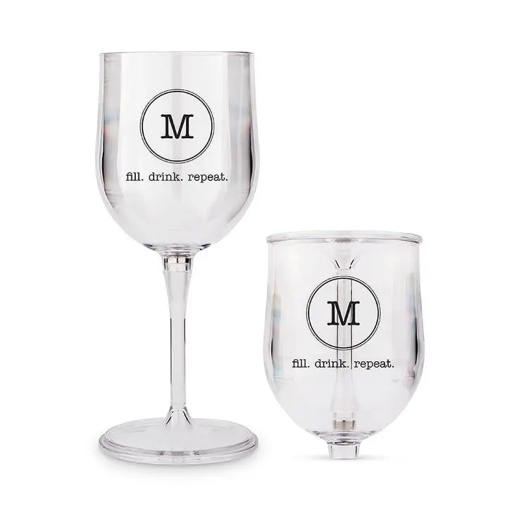 Personalized Portable Plastic Nesting Wine Glass - Circle Monogram Print