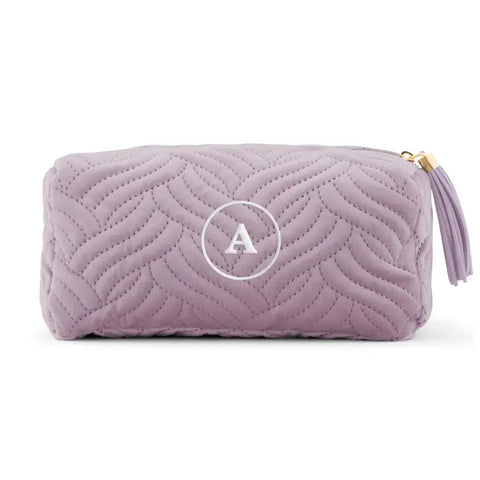 Small Personalized Velvet Quilted Makeup Bag For Women- Lavender Purple