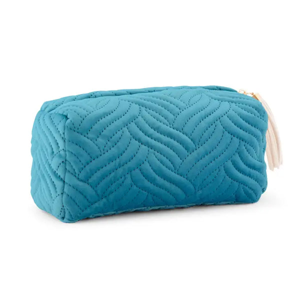 Small Personalized Velvet Quilted Makeup Bag For Women- Light Blue