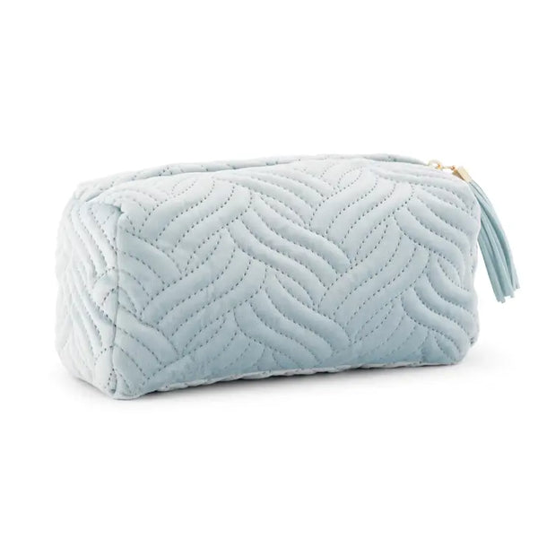 Small Personalized Velvet Quilted Makeup Bag For Women - Spa Blue