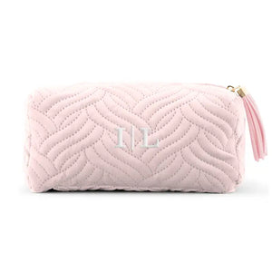 Small Personalized Velvet Quilted Makeup Bag For Women- Blush Pink