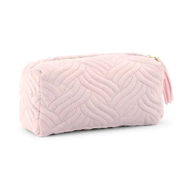 Small Personalized Velvet Quilted Makeup Bag For Women- Blush Pink