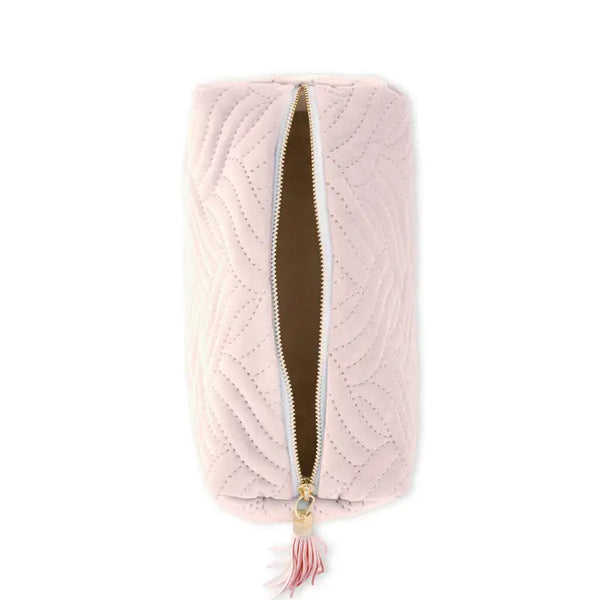 Small Personalized Velvet Quilted Makeup Bag For Women- Blush Pink