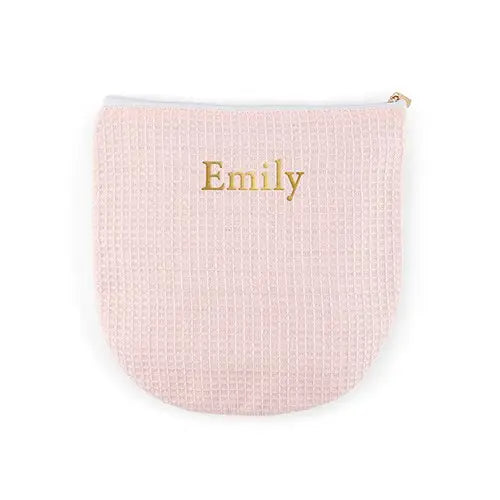 Personalized Small Cotton Waffle Makeup Bag - Blush Pink