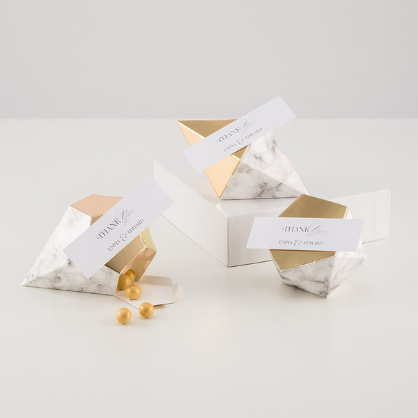 3-Piece Modern Geo Marble And Gold Party Favor Boxes - Pack of 12