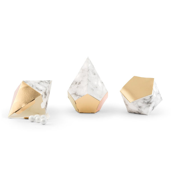 3-Piece Modern Geo Marble And Gold Party Favor Boxes - Pack of 12