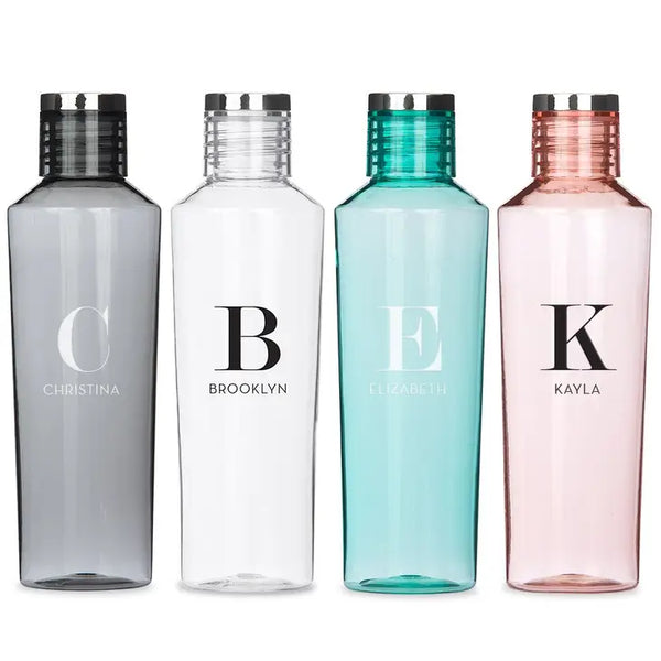 Personalized Reusable Plastic Water Bottle - Modern Serif Monogram Print