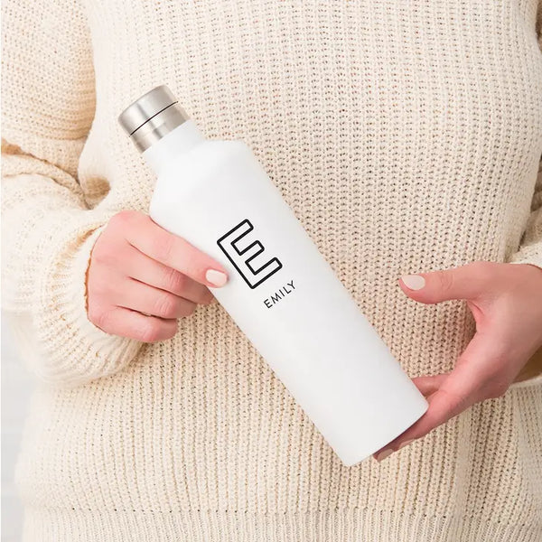 Reusable Custom Stainless Steel Silhouette Water Bottle - Line Initial Print