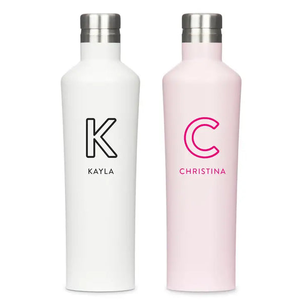 Reusable Custom Stainless Steel Silhouette Water Bottle - Line Initial Print