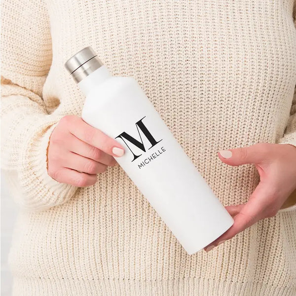 Reusable Custom Stainless Steel Silhouette Water Bottle - Modern Serif Monogram Print